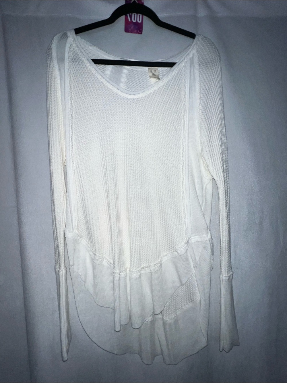 We the Free Small White Waffle Knit High/Low Long-Sleeve Top PTP 22”